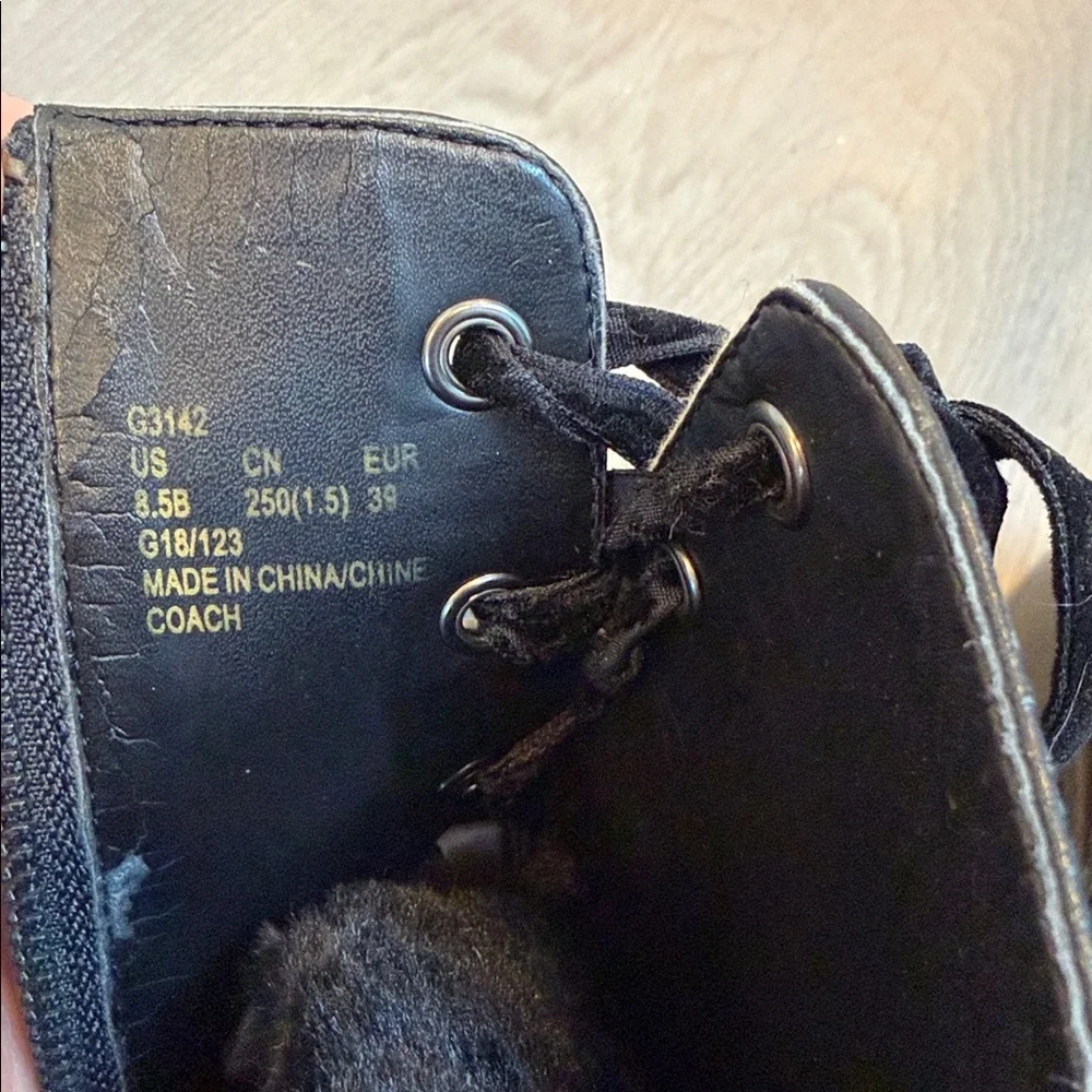 Coach Black Lace-Up Leather Boots GUC , sz 8.5 - Picture 7 of 11